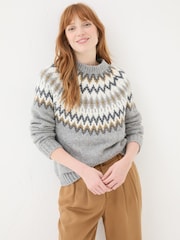FatFace Cassie Grey Grey Fair Isle Jumper - Image 1 of 9