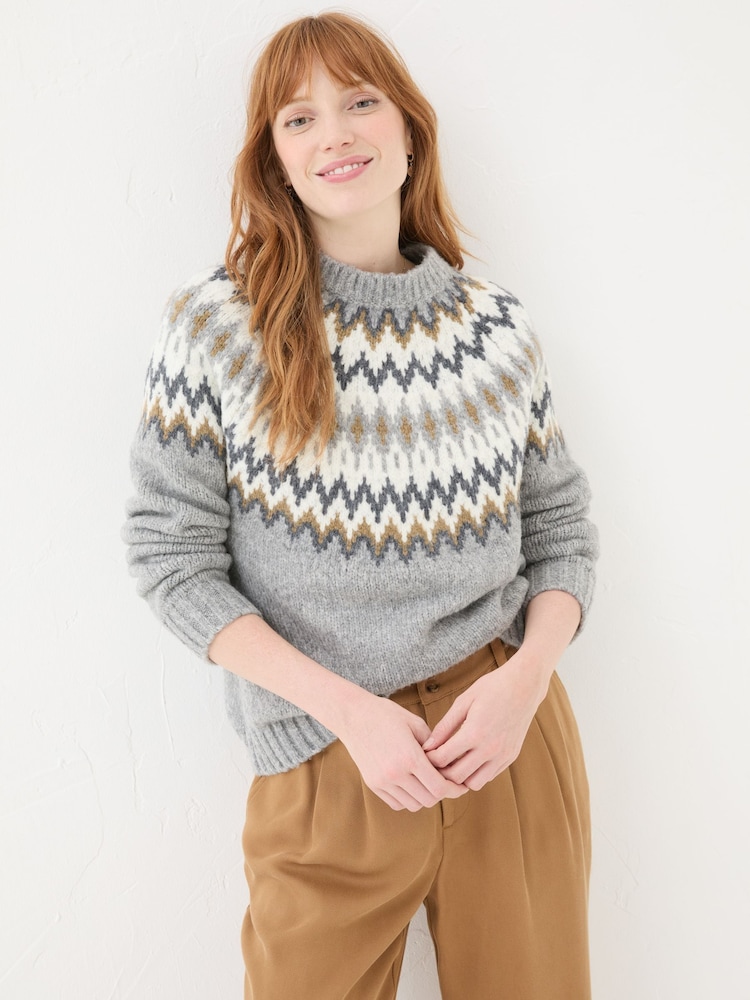 FatFace Cassie Grey Grey Fair Isle Jumper - Image 1 of 9