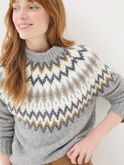 FatFace Cassie Grey Grey Fair Isle Jumper - Image 3 of 9