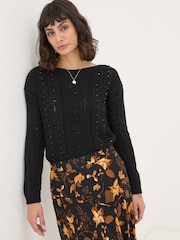 FatFace Black Dark Skies Damson Beaded Jumper - Image 1 of 6