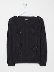 FatFace Black Dark Skies Damson Beaded Jumper - Image 5 of 6