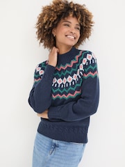 FatFace Navy Emma Fairisle Pattern Jumper - Image 1 of 7