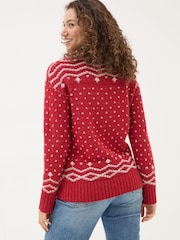 FatFace Snowflake Red Knitted Jumper - Image 2 of 5