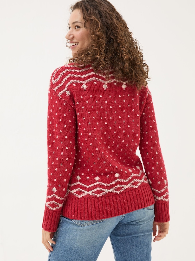 FatFace Snowflake Red Knitted Jumper - Image 2 of 5