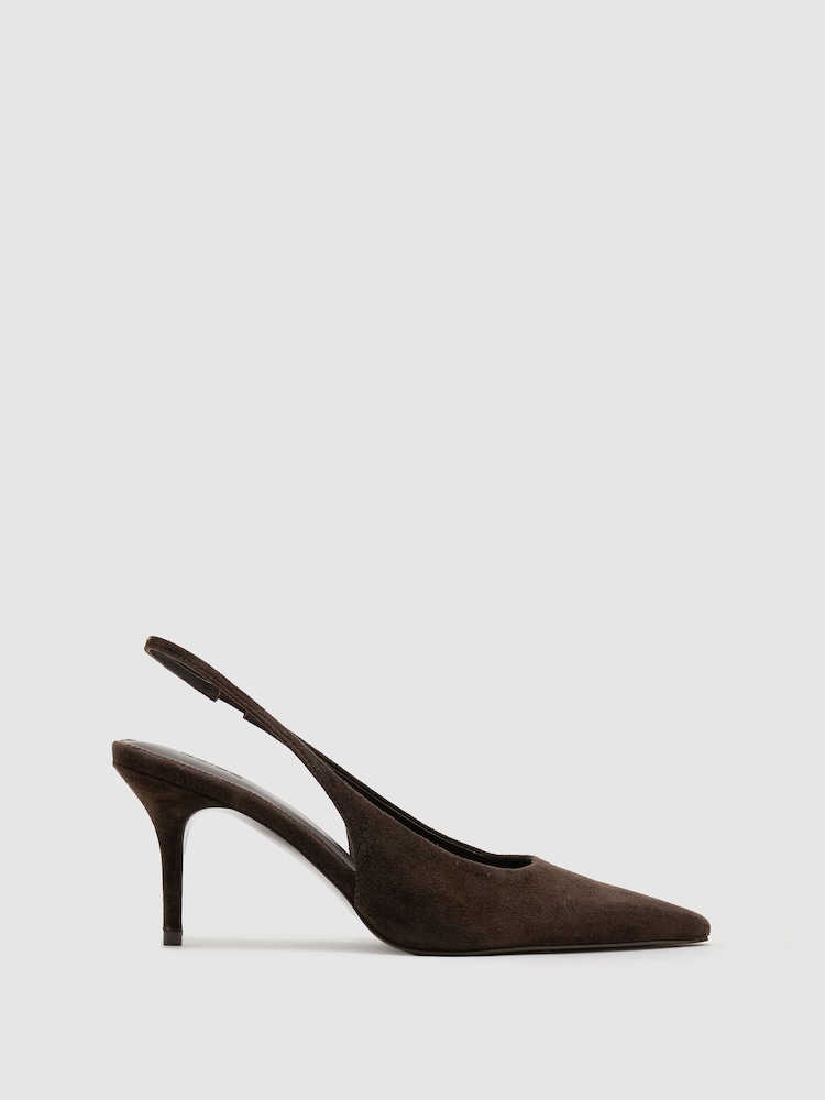 Reiss Dark Chocolate Camilla Suede Slingback Mid-Heel Court Shoes - Image 2 of 7 Reiss Dark Chocolate Camilla Suede Slingback Mid-Heel Court Shoes - Image 2 of 7