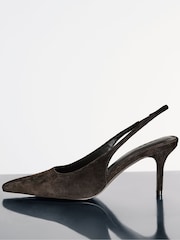 Reiss Dark Chocolate Camilla Suede Slingback Mid-Heel Court Shoes - Image 3 of 7