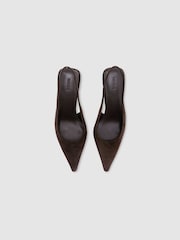 Reiss Dark Chocolate Camilla Suede Slingback Mid-Heel Court Shoes - Image 4 of 7