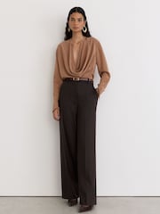 Reiss Dark Chocolate Camilla Suede Slingback Mid-Heel Court Shoes - Image 5 of 7
