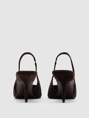 Reiss Dark Chocolate Camilla Suede Slingback Mid-Heel Court Shoes - Image 6 of 7