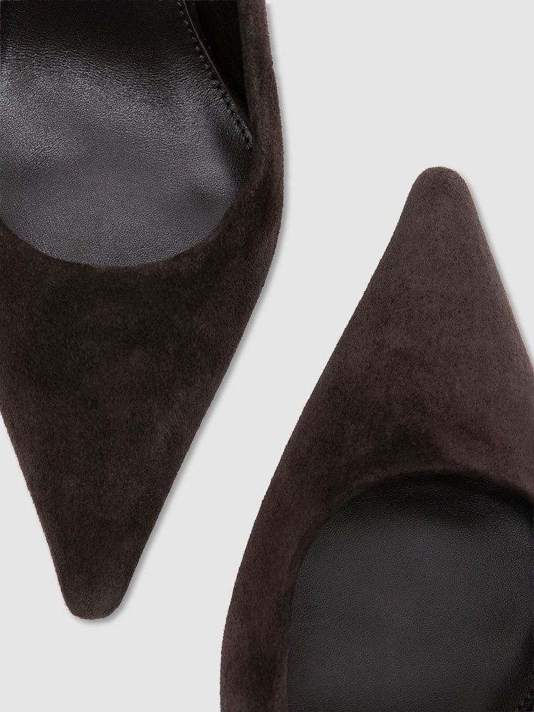 Reiss Dark Chocolate Camilla Suede Slingback Mid-Heel Court Shoes - Image 7 of 7 Reiss Dark Chocolate Camilla Suede Slingback Mid-Heel Court Shoes - Image 7 of 7