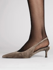 Reiss Taupe Carla Suede Slingback Low-Heel Court Shoes - Image 1 of 6
