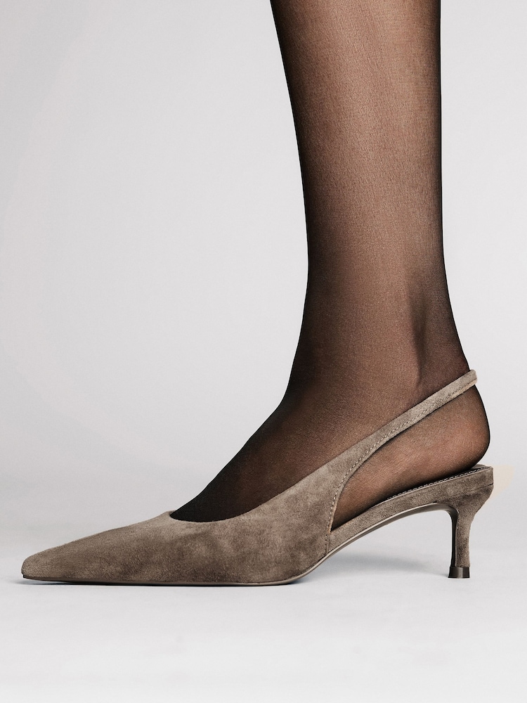 Reiss Taupe Carla Suede Slingback Low-Heel Court Shoes - Image 1 of 6