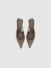 Reiss Taupe Carla Suede Slingback Low-Heel Court Shoes - Image 3 of 6