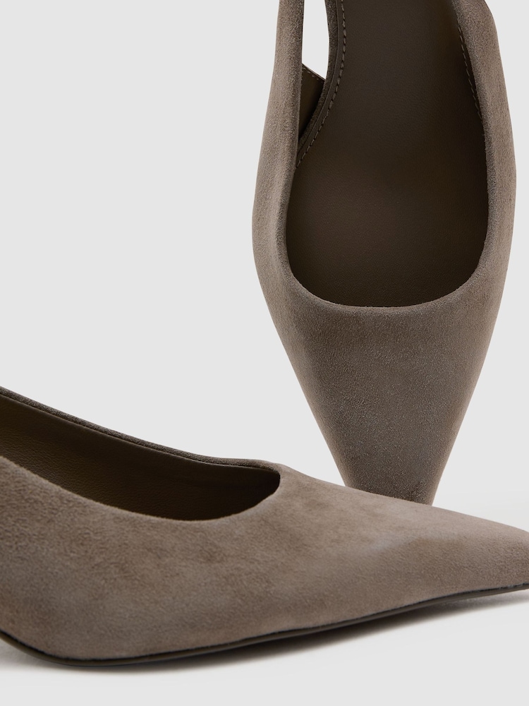 Reiss Taupe Carla Suede Slingback Low-Heel Court Shoes - Image 6 of 6