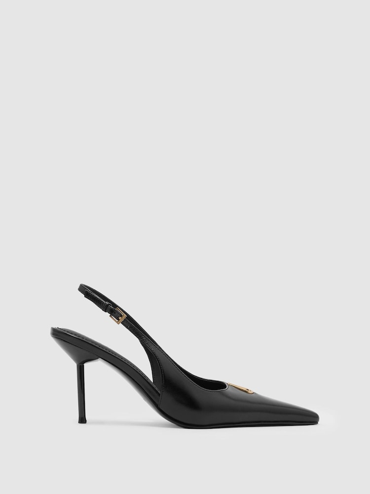 Reiss Maya Leather Hardware-Detail Mid-Heel Court Shoes - 5의 이미지 2