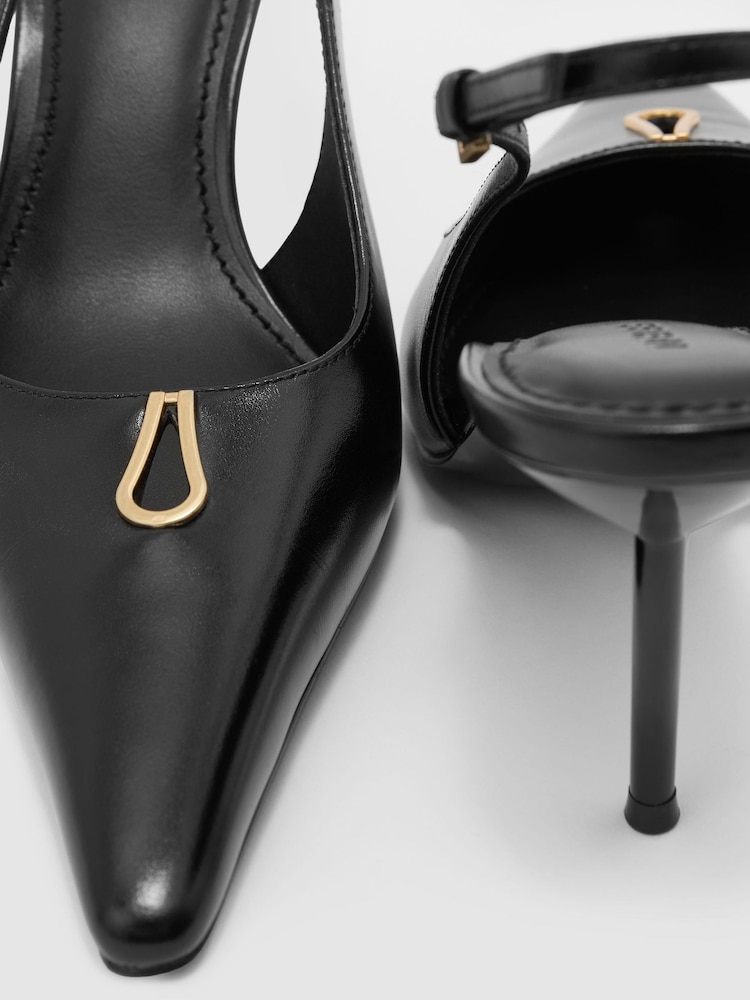 Reiss Maya Leather Hardware-Detail Mid-Heel Court Shoes - 5의 이미지 5
