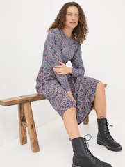 FatFace Fia Dark Navy Batik Dress - Image 3 of 5