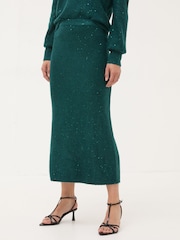 FatFace Teal Blue Sequin Knit Skirt - Image 1 of 6