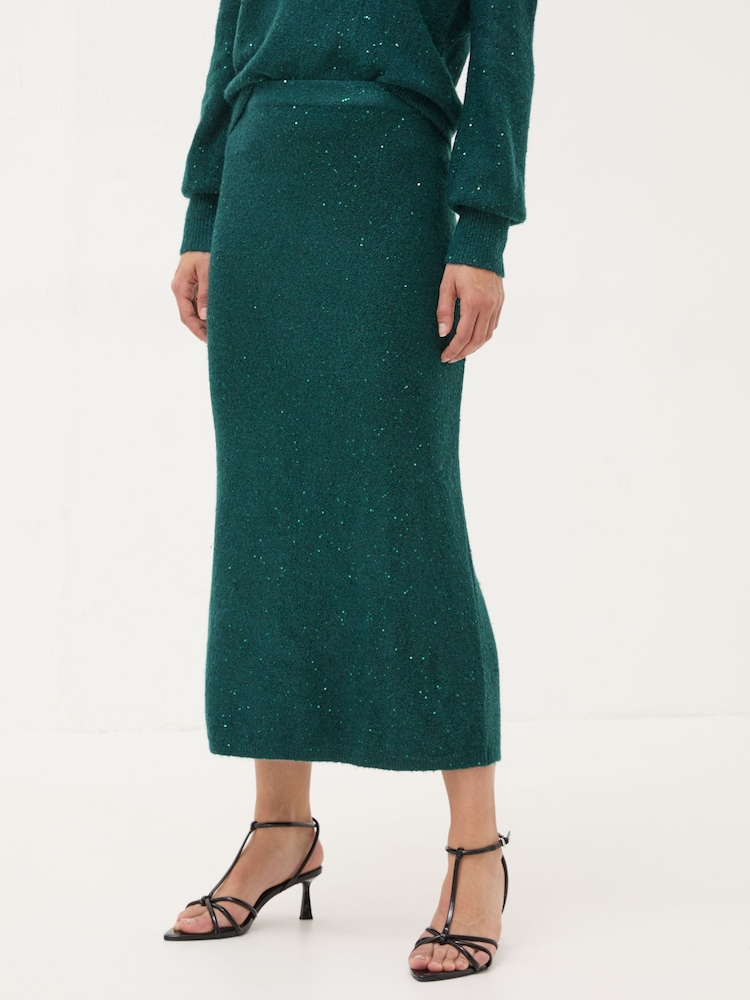 FatFace Teal Blue Sequin Knit Skirt - Image 1 of 6