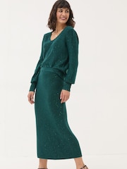 FatFace Teal Blue Sequin Knit Skirt - Image 3 of 6