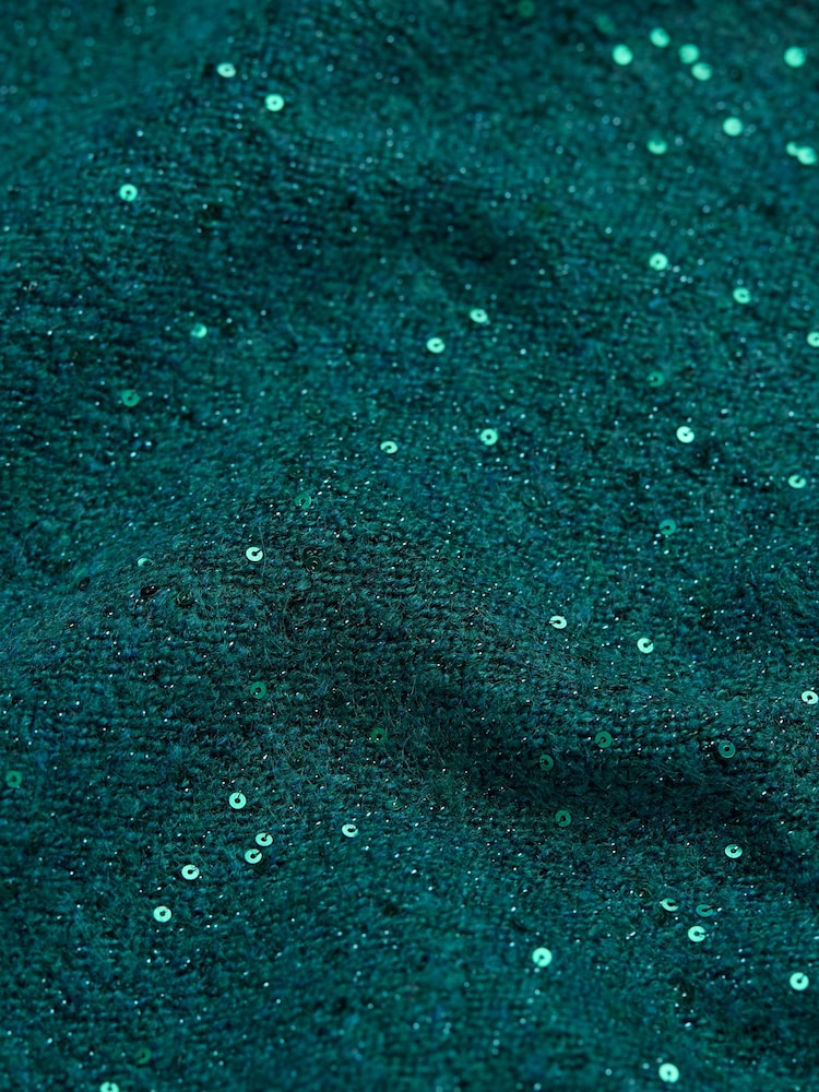 FatFace Teal Blue Sequin Knit Skirt - Image 6 of 6