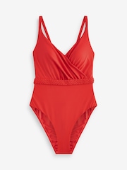 Rojo - Plaited Belt Tummy Control Plunge Wrap Swimsuit - Imagen 5 de 7