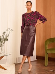 Love & Roses Burgundy Croc Faux Leather Wrap Skirt - Image 3 of 4