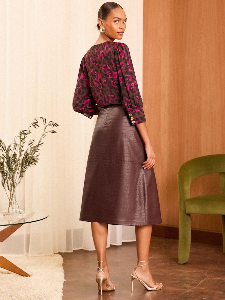 Love & Roses Burgundy Croc Faux Leather Wrap Skirt - Image 4 of 4 Love & Roses Burgundy Croc Faux Leather Wrap Skirt - Image 4 of 4
