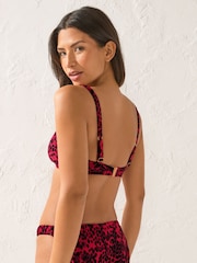 Red Leopard Ruched Crop Bikini Top - Image 3 of 8