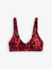 Red Leopard Ruched Crop Bikini Top - Image 6 of 8