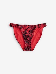 Red Leopard Ruched Tanga High Leg Bikini Bottoms - Image 6 of 8