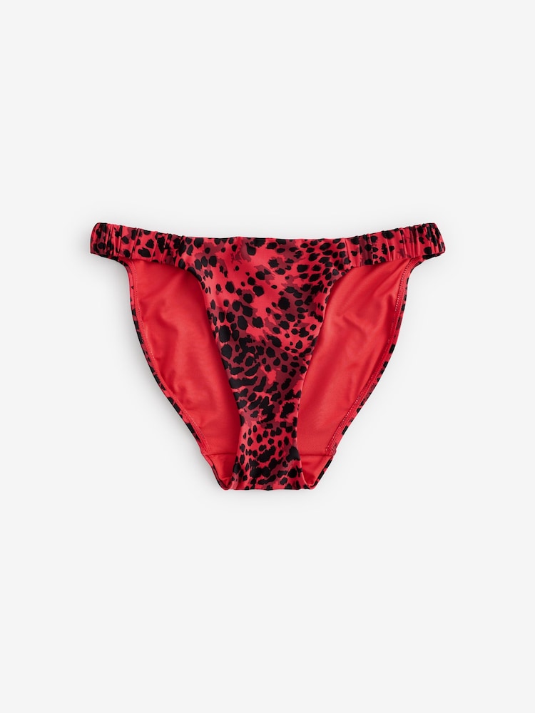 Rood met luipaardprint - Ruched Tanga High Leg Bikini Bottoms - Image 6 of 8