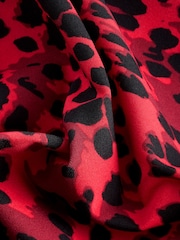 Red Leopard Ruched Tanga High Leg Bikini Bottoms - Image 7 of 8
