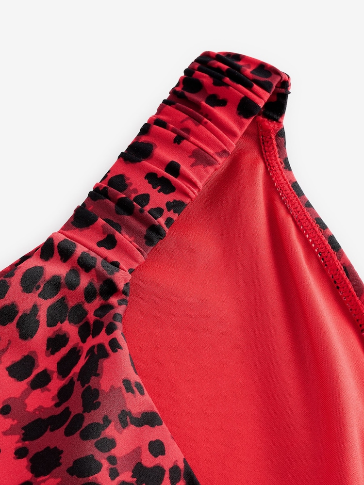 Red Leopard Ruched Tanga High Leg Bikini Bottoms - Image 8 of 8