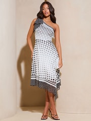 Lipsy asymmetrische midi-jurk met strik en blote schouder - Image 1 of 4