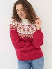 FatFace Yoke Red Gingerbread Jumper - Image 1 of 5