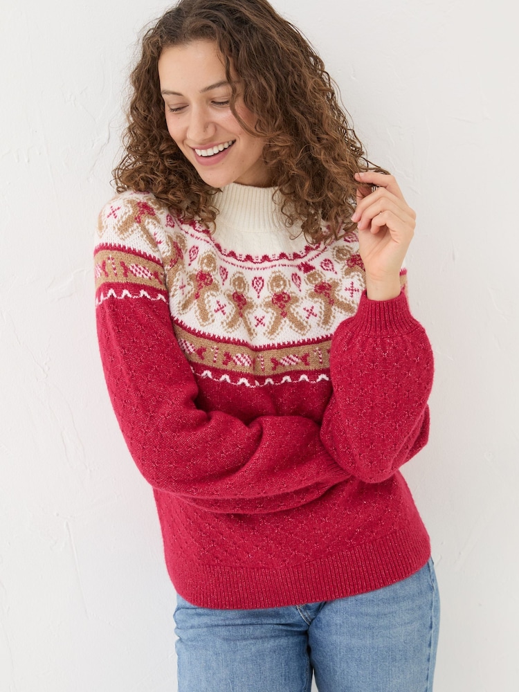 FatFace Yoke Red Gingerbread Jumper - Image 1 of 5