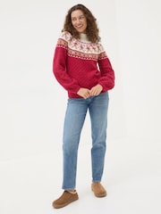 FatFace Yoke Red Gingerbread Jumper - Image 2 of 5