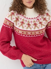 FatFace Yoke Red Gingerbread Jumper - Image 4 of 5