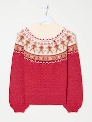 FatFace Yoke Red Gingerbread Jumper - Image 5 of 5