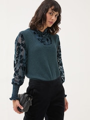 FatFace Dark Teal Hadley 2 in 1 Devore Jumper - Image 1 of 6