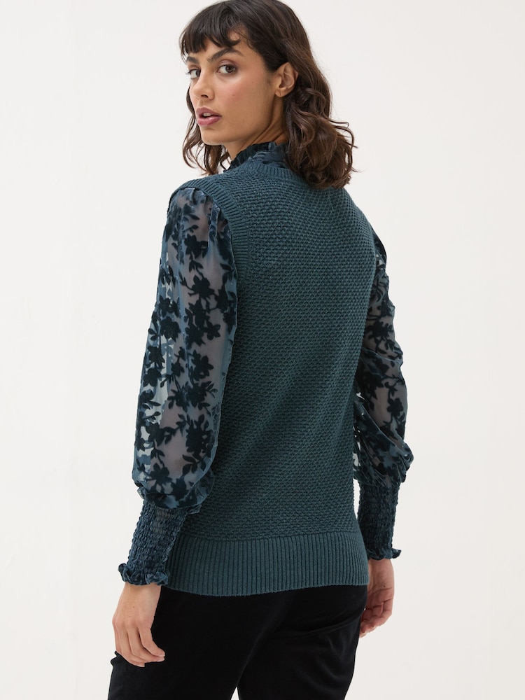FatFace Dark Teal Hadley 2 in 1 Devore Jumper - Image 2 of 6
