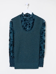 FatFace Dark Teal Hadley 2 in 1 Devore Jumper - Image 5 of 6