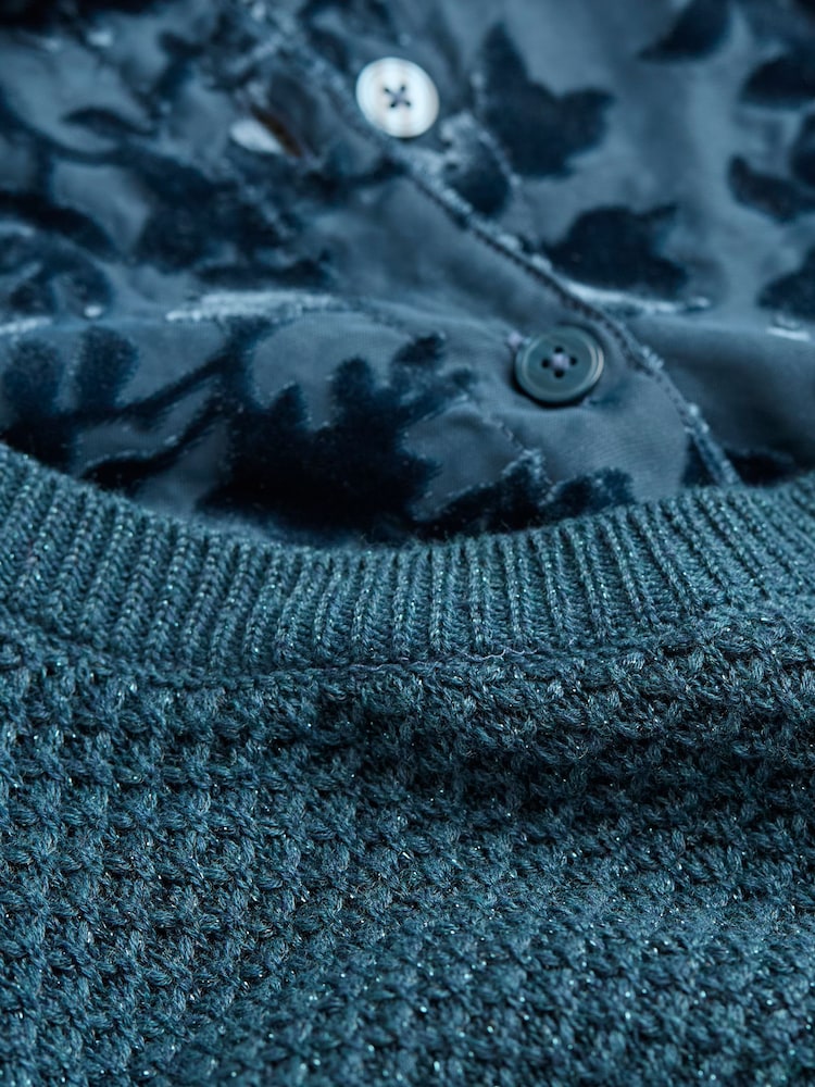 FatFace Dark Teal Hadley 2 in 1 Devore Jumper - Image 6 of 6