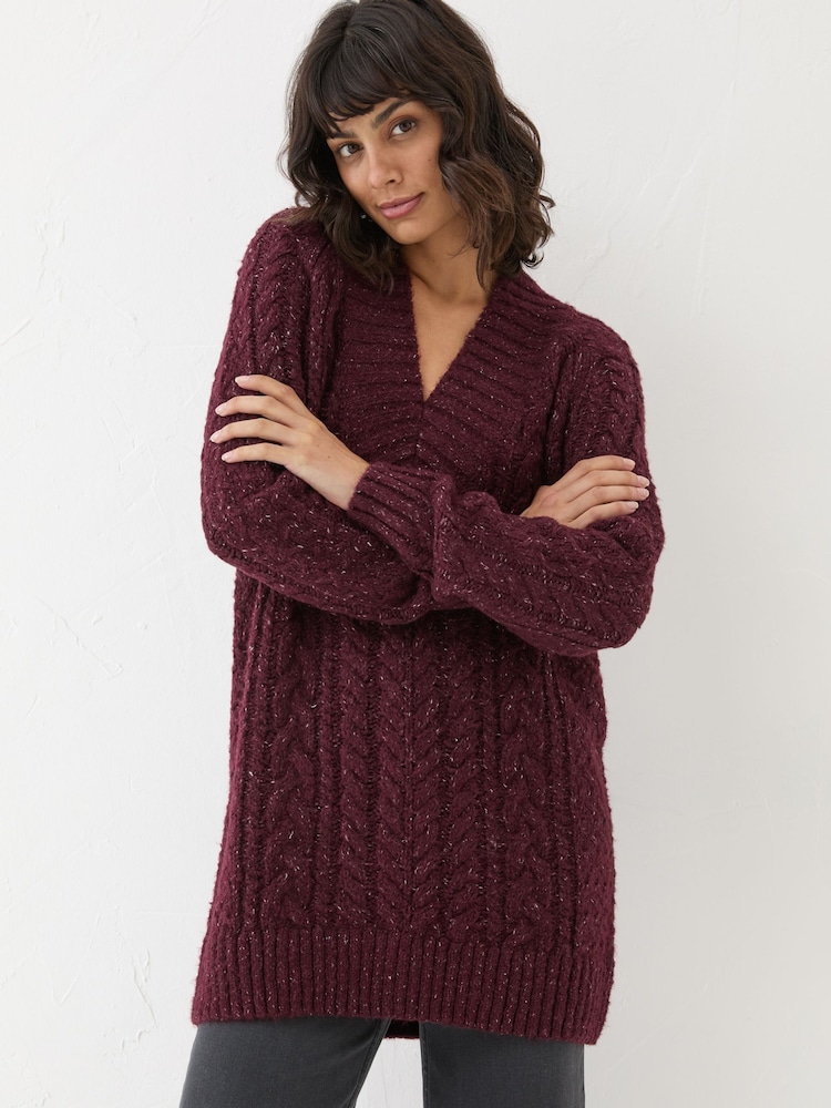 FatFace Dark Red Alicia V-Neck Tunic - Image 1 of 6