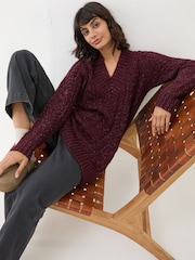FatFace Dark Red Alicia V-Neck Tunic - Image 3 of 6