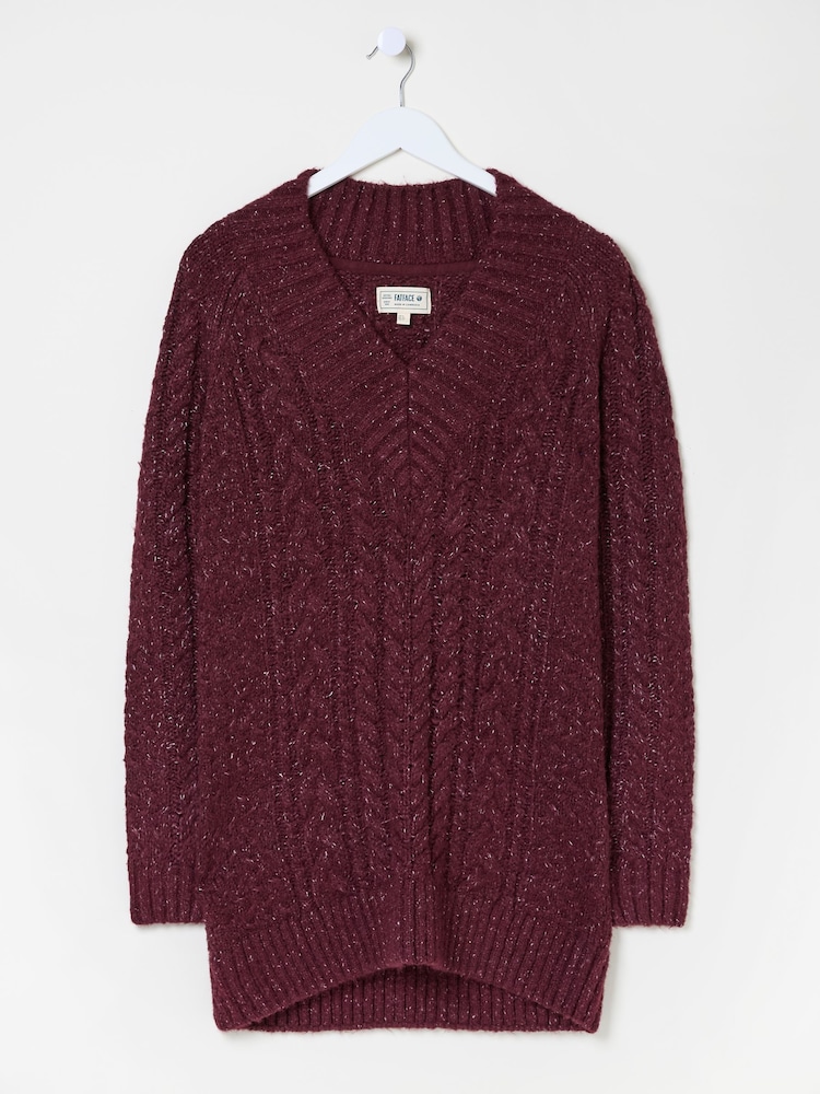 FatFace Dark Red Alicia V-Neck Tunic - Image 6 of 6