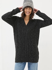 FatFace Black Alicia V-Neck Tunic - Image 1 of 6