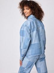 Mid Blue Patchwork Denim Cropped 100% Cotton Shirt - Image 4 of 8