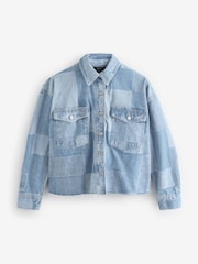 Mid Blue Patchwork Denim Cropped 100% Cotton Shirt - Image 6 of 8